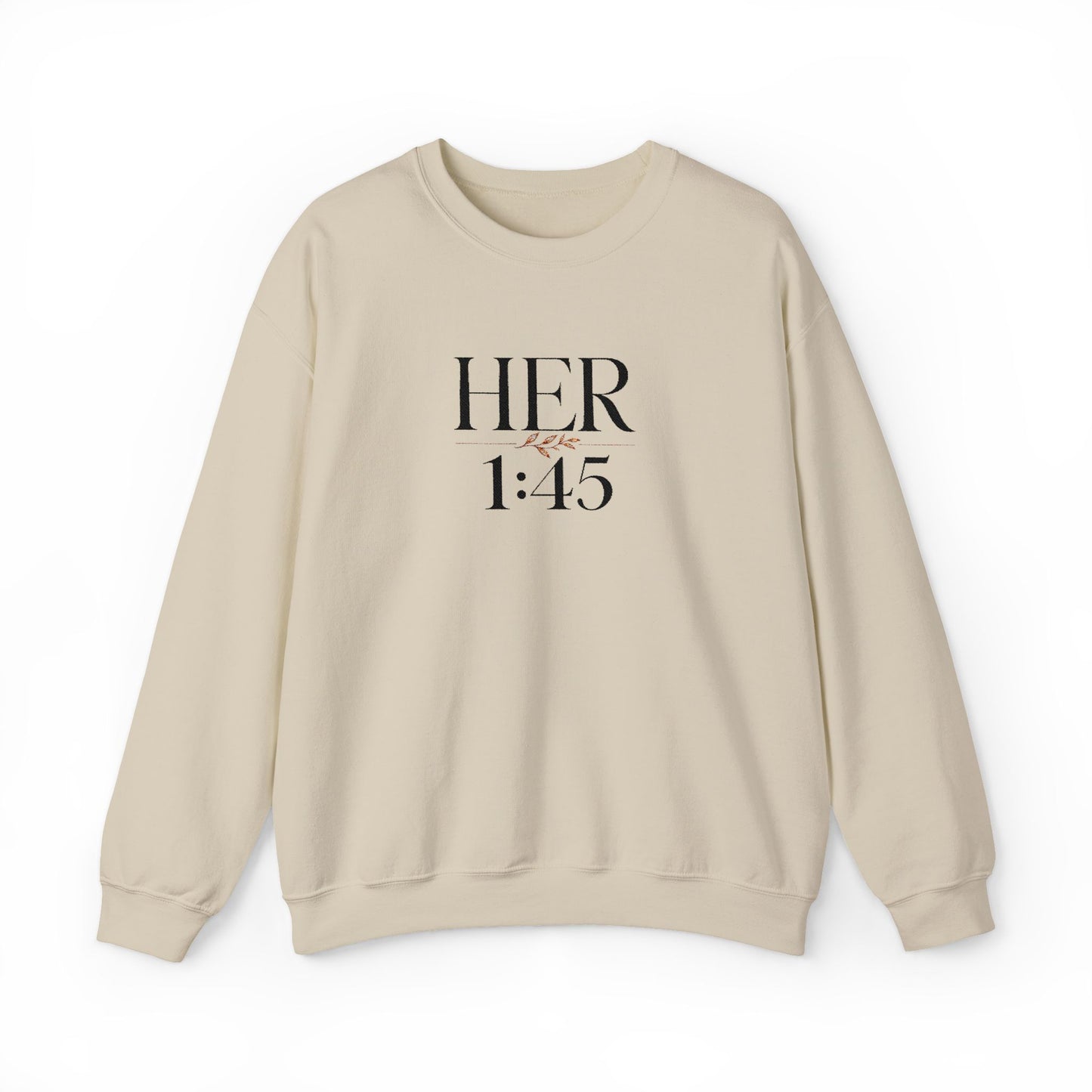 Her 1:45 Crewneck Sweatshirt — Minimalist Floral Graphic