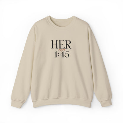 Her 1:45 Crewneck Sweatshirt — Minimalist Floral Graphic