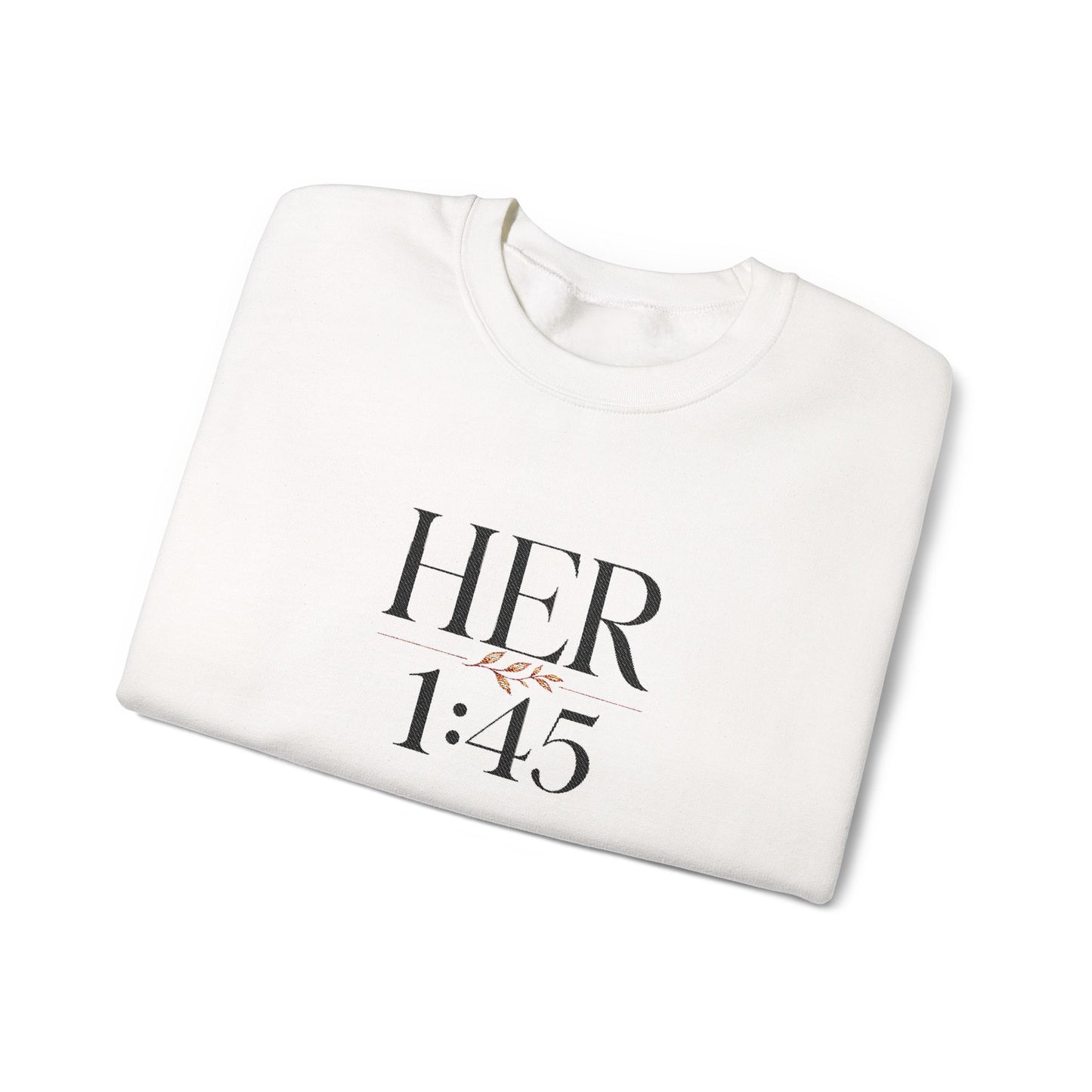 Her 1:45 Crewneck Sweatshirt — Minimalist Floral Graphic