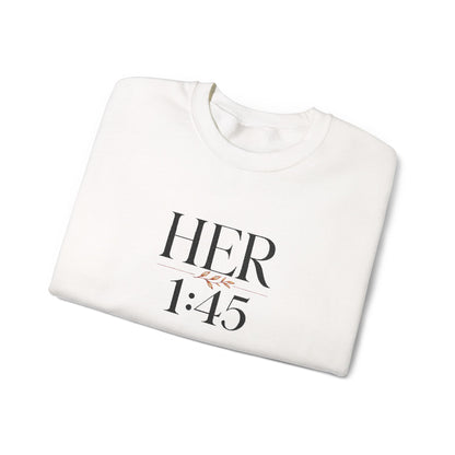 Her 1:45 Crewneck Sweatshirt — Minimalist Floral Graphic