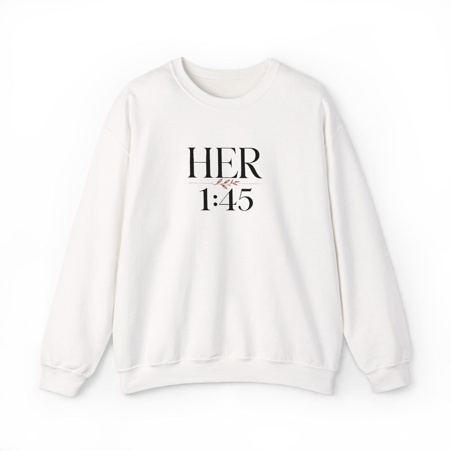 Her 1:45 Crewneck Sweatshirt — Minimalist Floral Graphic