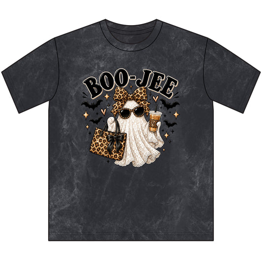 Boo-Jee Vintage Crewneck Tee — Leopard Ghost Halloween Graphic Tee