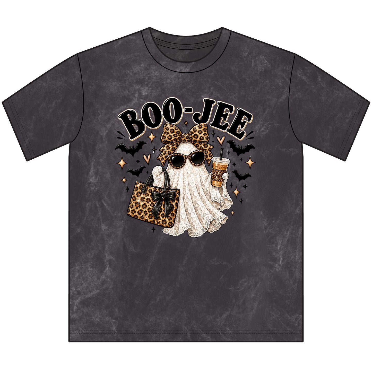 Boo-Jee Vintage Crewneck Tee — Leopard Ghost Halloween Graphic Tee