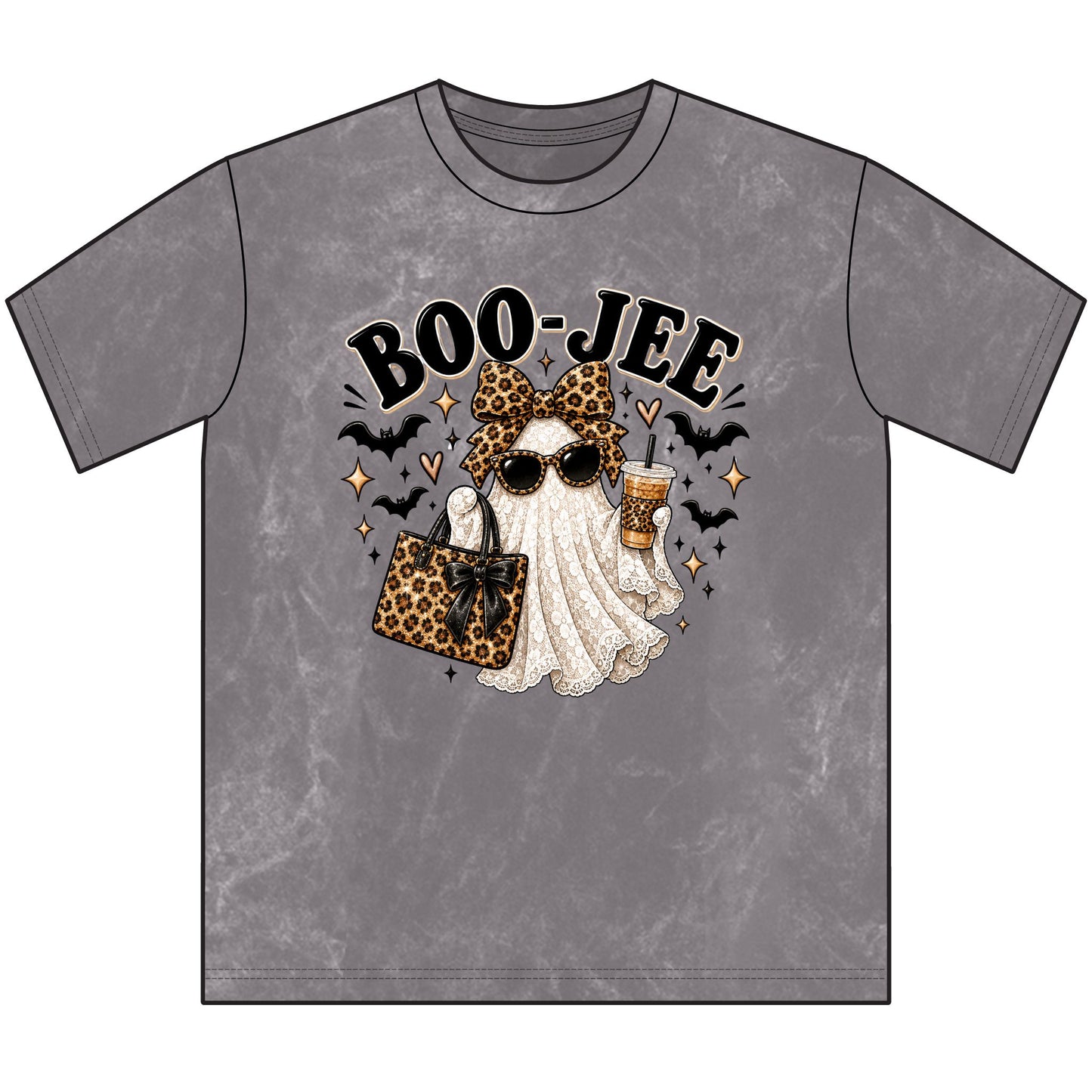 Boo-Jee Vintage Crewneck Tee — Leopard Ghost Halloween Graphic Tee