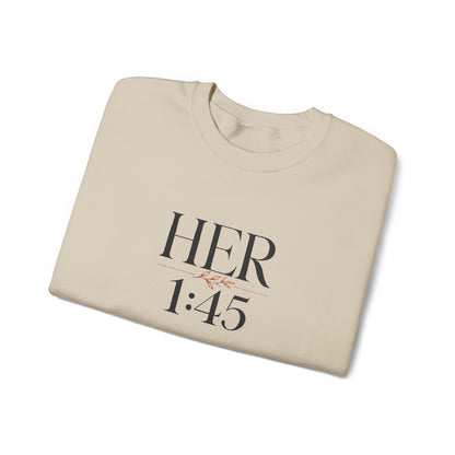Her 1:45 Crewneck Sweatshirt — Minimalist Floral Graphic
